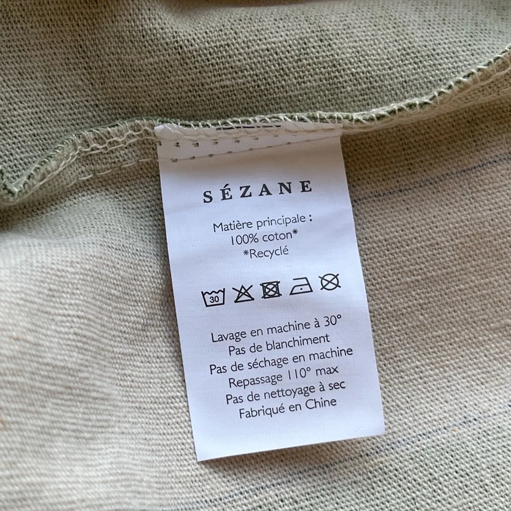 NWOT - Sézane Bonjour Texas Canvas Tote Bag Green Stripes - Picture 9 of 13